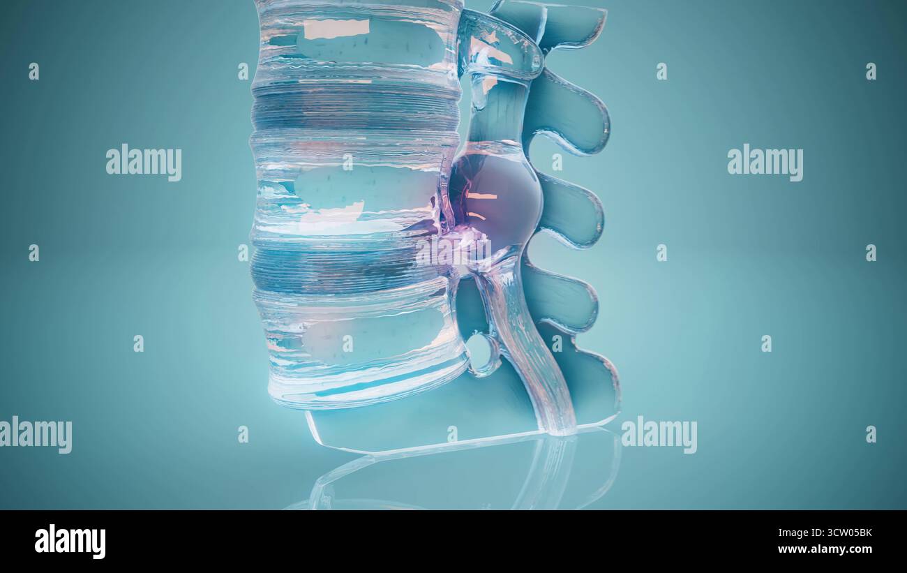 Conceptual 3D illustration of a herniated disk in the lumbar spine ...