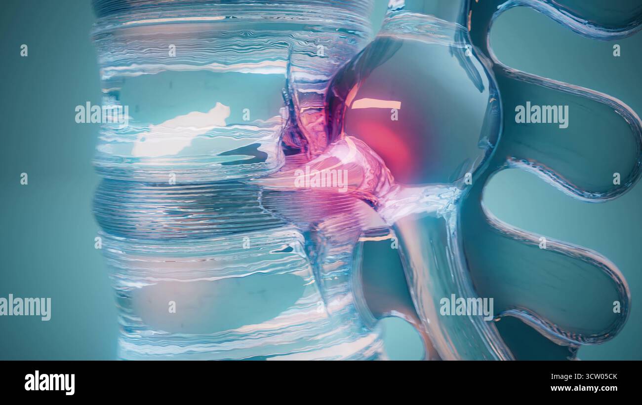 Conceptual 3D illustration of a herniated disk in the lumbar spine ...