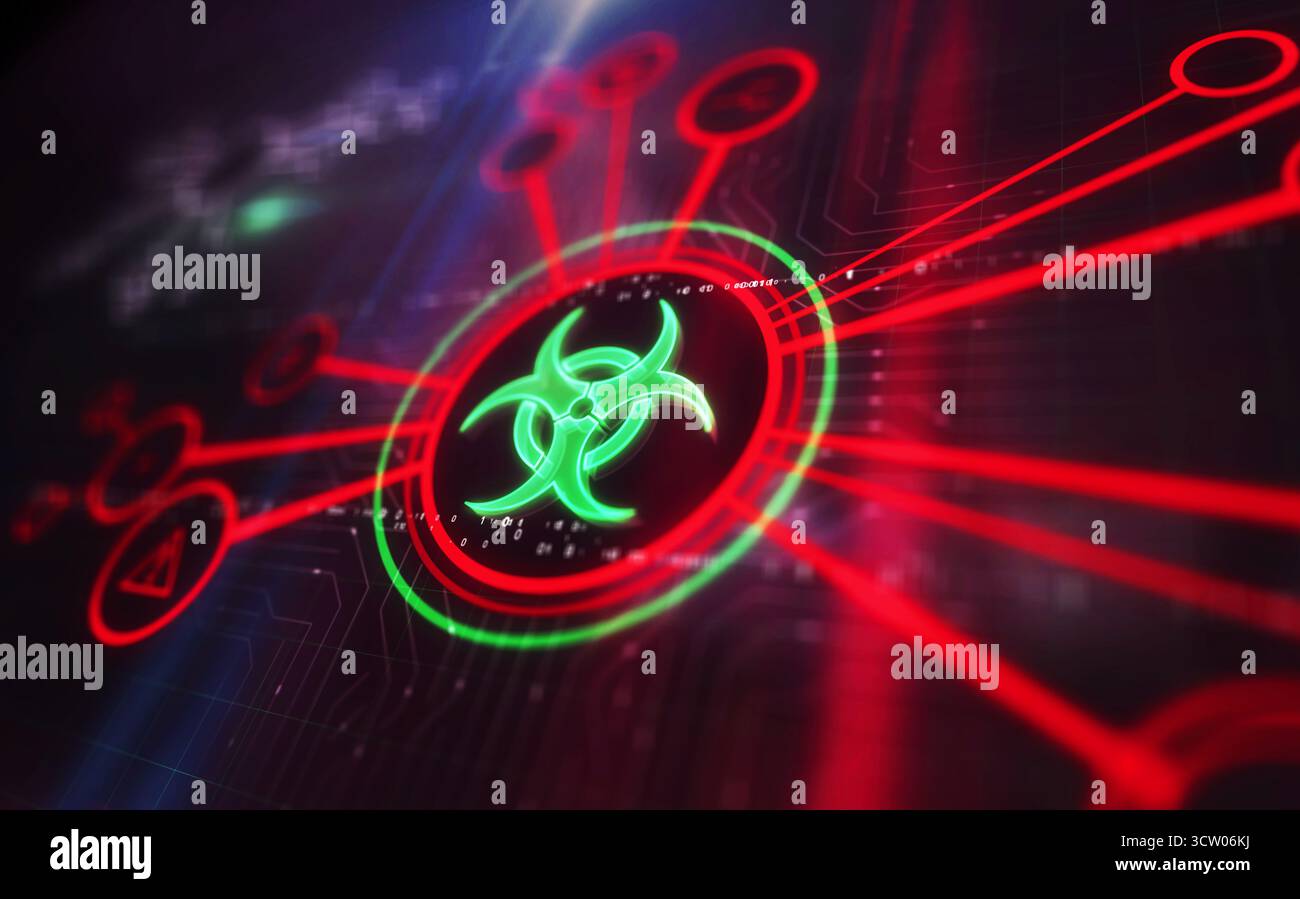 Biohazard virus warning symbol digital concept. Network, cyber ...