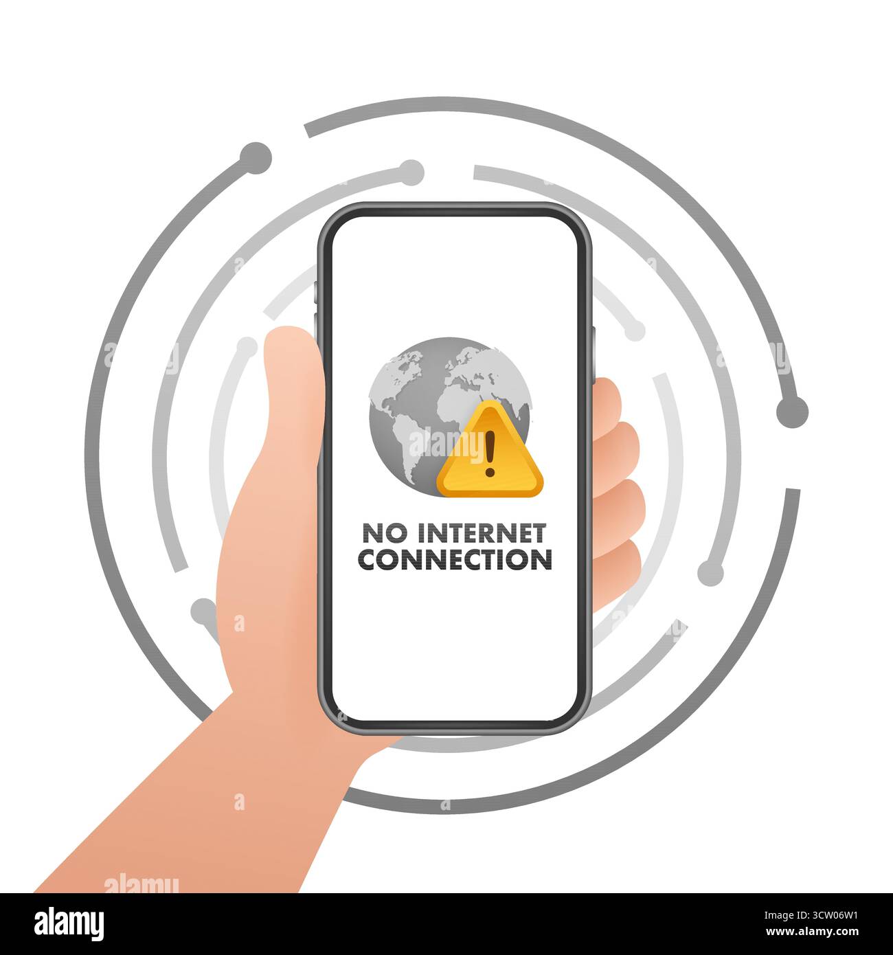 Hand holding smartphone displaying no internet connection error Stock Vector