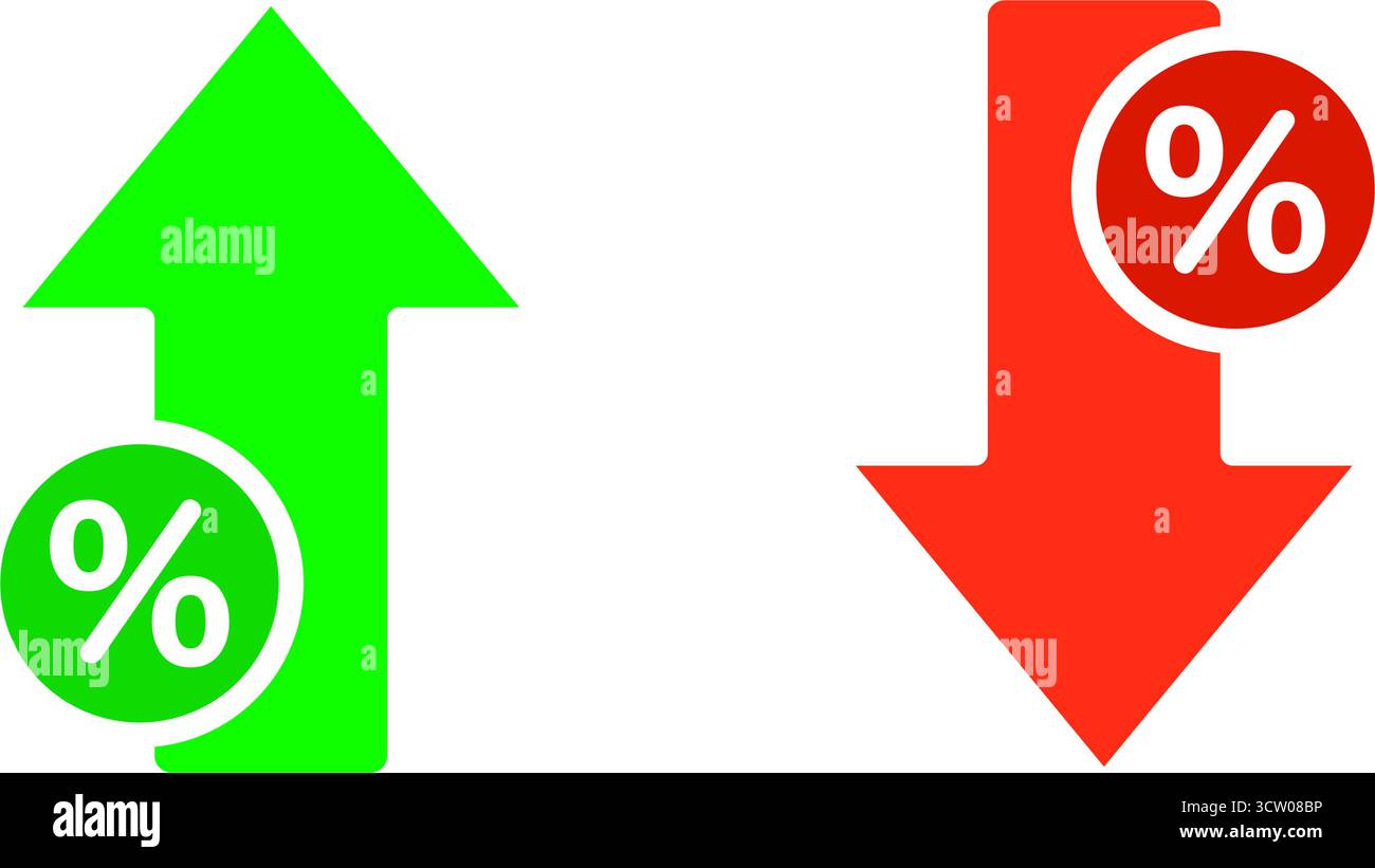 Financial increase and decrease arrows with percentage sign vector icon Stock Vector