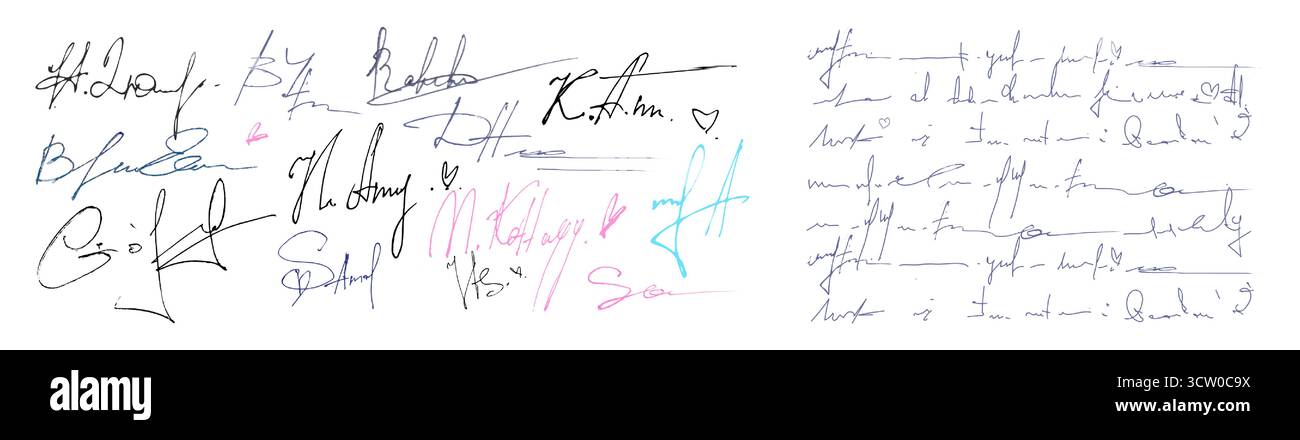 Handwritten fake signatures isolated on white background. Vector ...