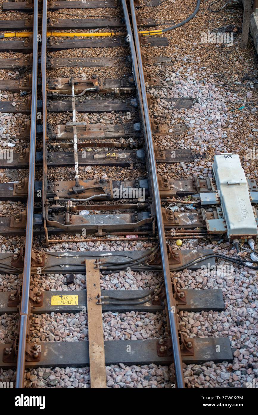 railway tracks point machine for powering the rail to a different ...