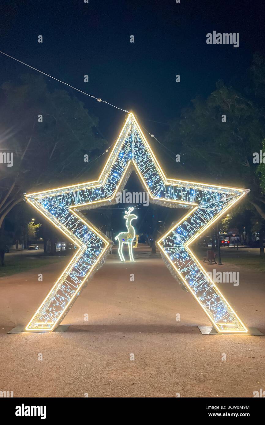 TORREMOLINOS, SPAIN - DECEMBER 7, 2024: Christmas lights and decorations in Torremolinos, Spain on December 7, 2024 - Smartphone Captured Stock Image