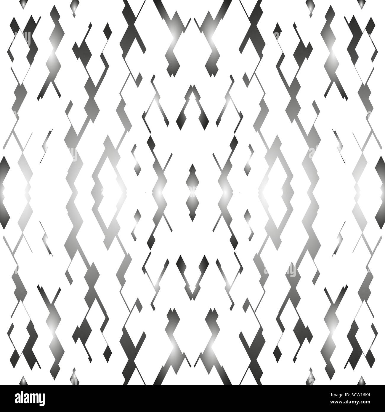 Metallic shine texture with mirror reflection effect. Gradient gray abstract geometric seamless pattern. Random zigzag broken shapes on white backgrou Stock Vector