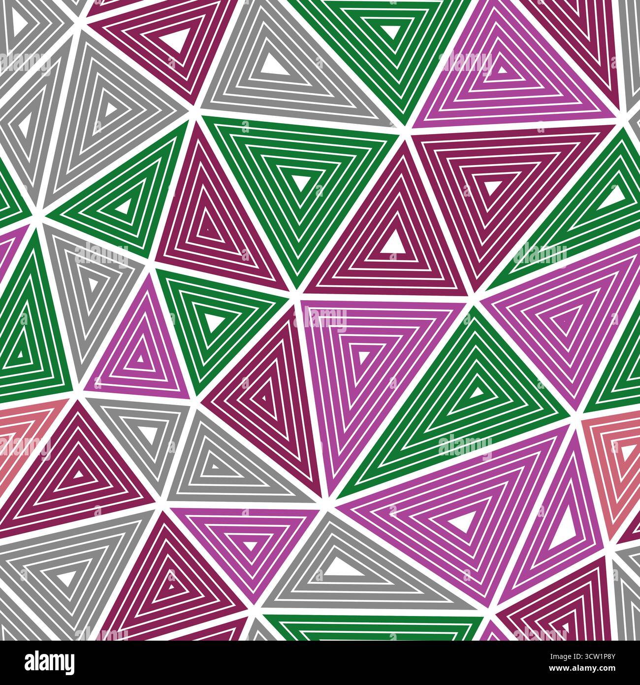 Abstract Mosaic Background. Multiple repeated inner triangles. Big triangles size. Multiple colors style. Seamless pattern. Elegant vector tiles. Stock Vector