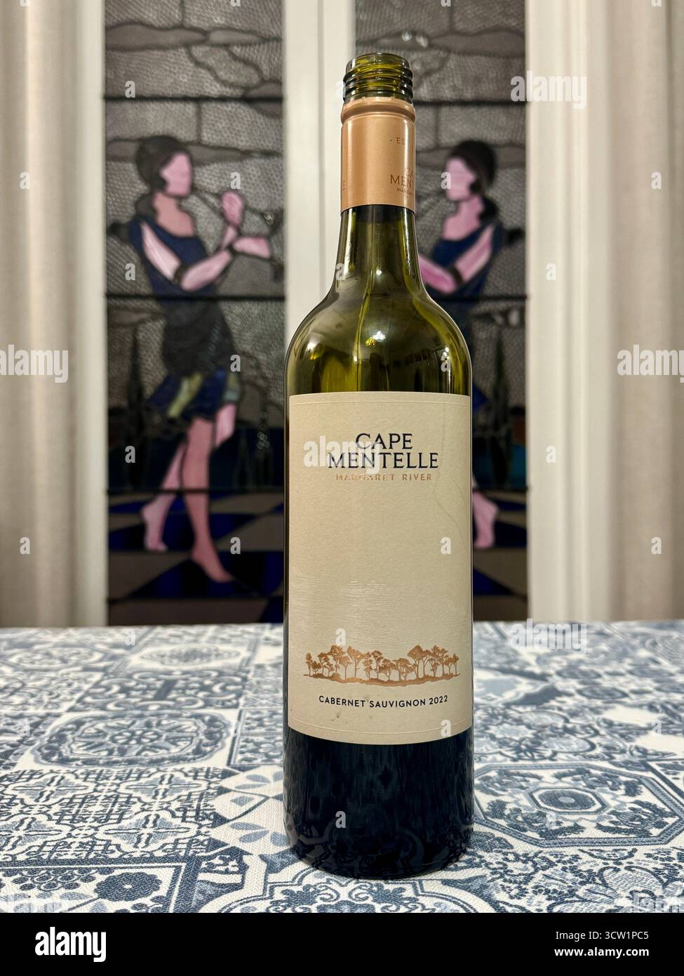 Bottle of red wine Margaret River Cape Mentelle Cabernet Sauvignon from 2022 vintage Western Australia - Smartphone Captured Stock Image