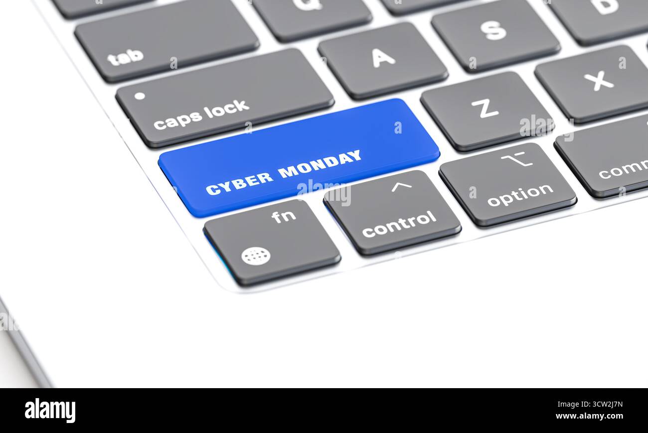 Blue cyber monday key keyboard 3d Stock Photo