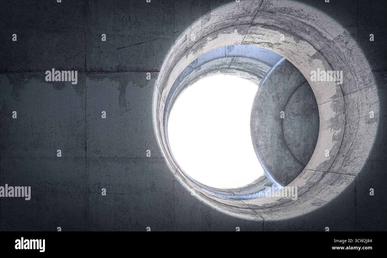 Concrete wall circular opening 3d background Stock Photo