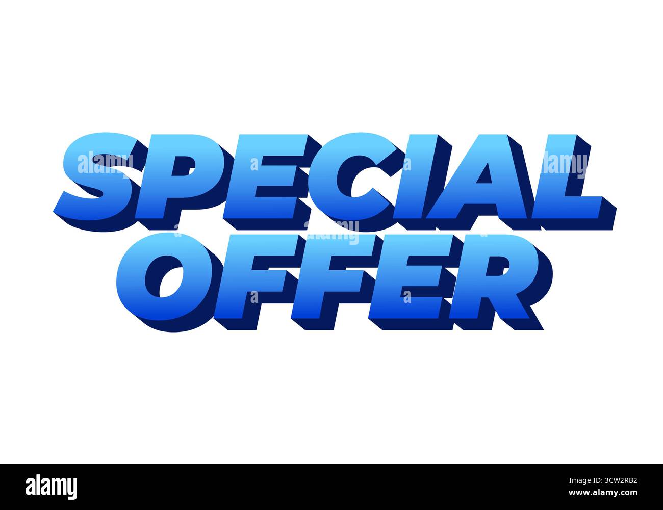 Text graphic featuring the words SPECIAL OFFER in bold, 3D blue letters Stock Vector