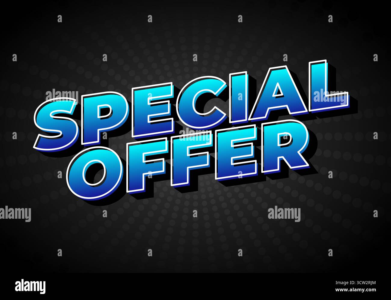 A bold and vibrant graphic featuring the text Special Offer in a modern font, with a blue gradient and a dark background. Stock Vector
