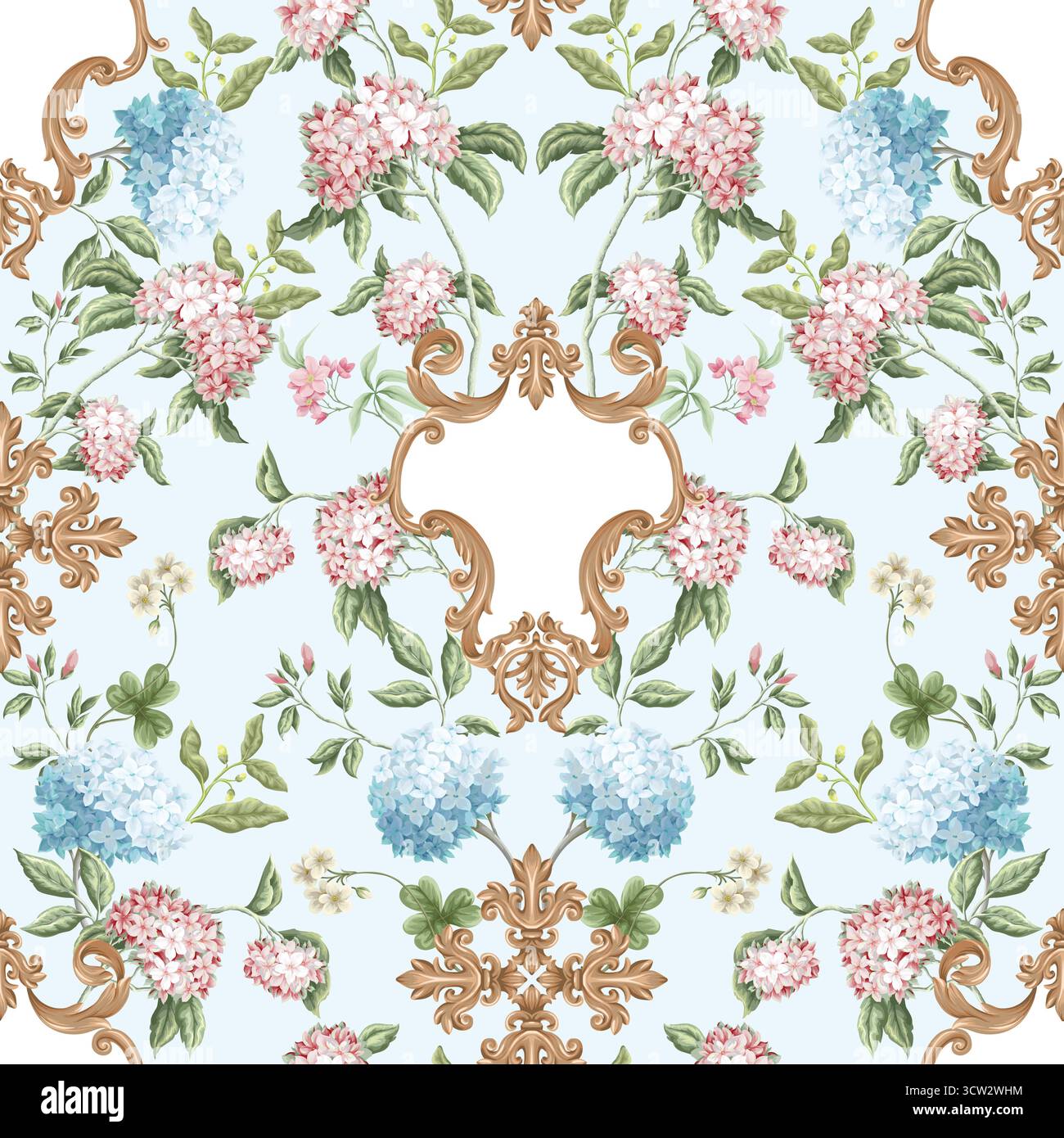 Victorian floral hydrangea baroque ornament luxury pattern vector seamless background. Stock Vector