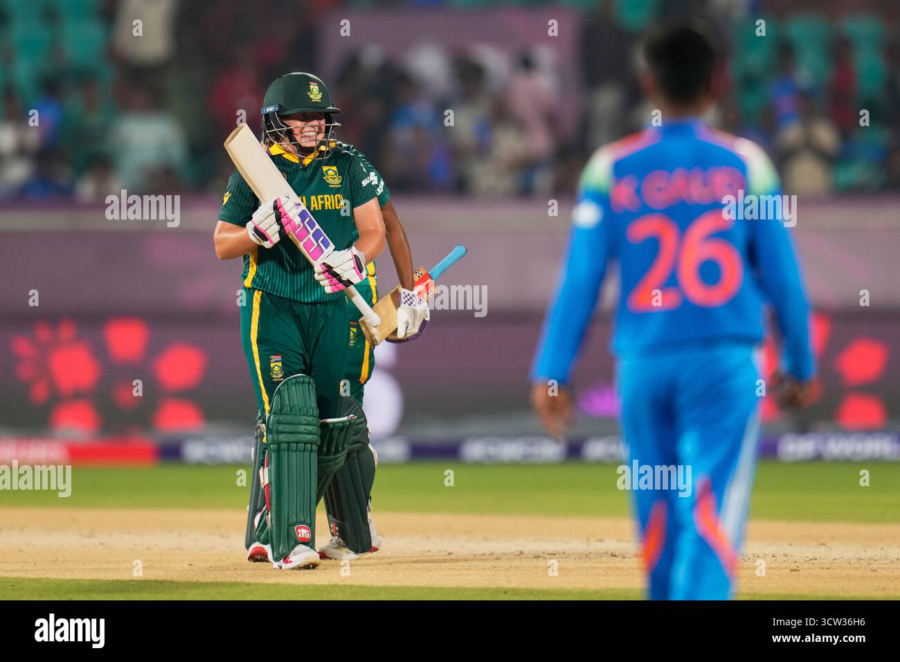 South Africa's Nadine de Klerk celebrates after hitting a six to win ...