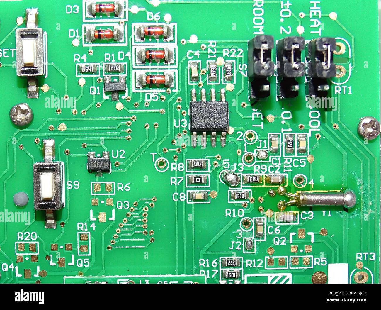Printed Circuit Board with  electrical components Stock Photo