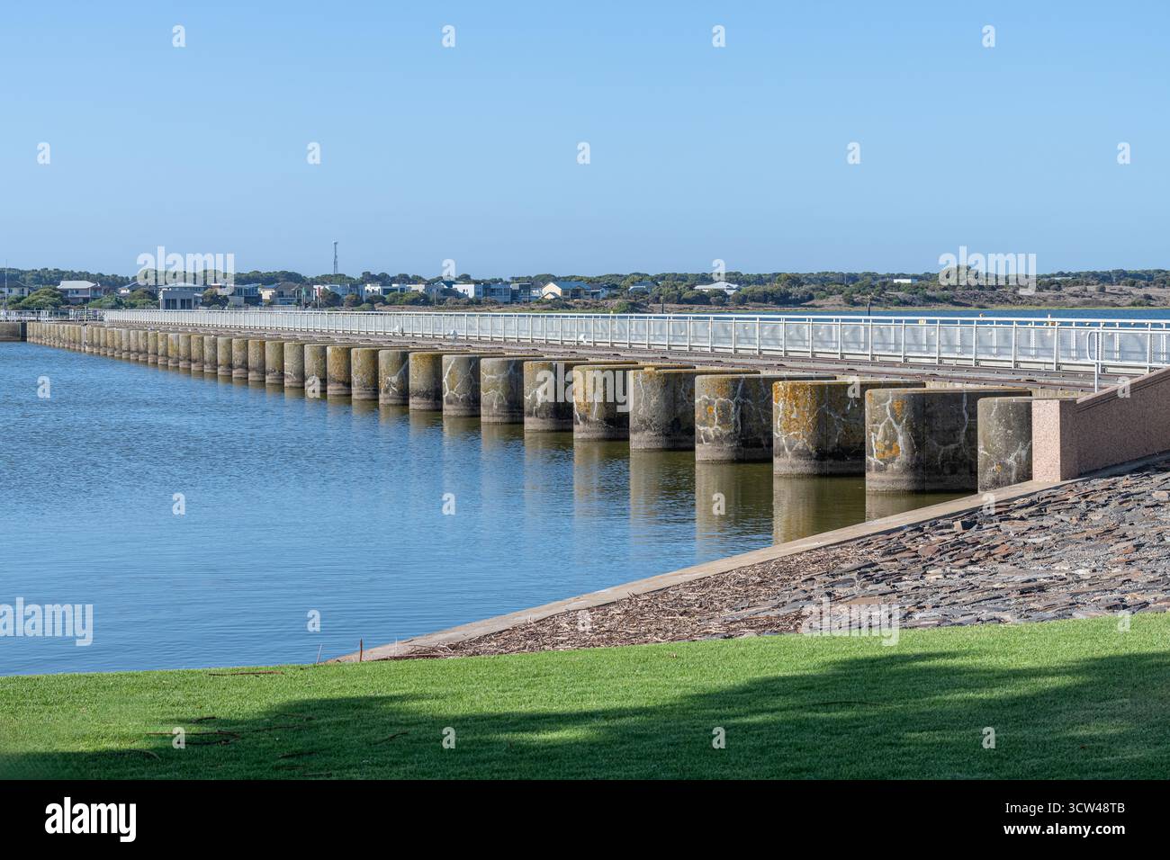 Goolwa Barrage across Lower Murray River,  South Australia, Australia Stock Photo