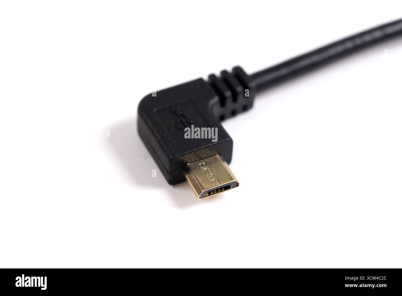 Micro USB cable with right-angled connectors isolated on white background Stock Photo