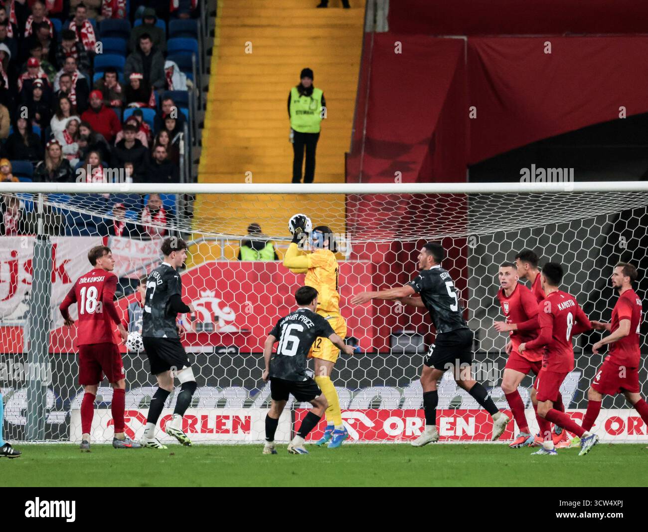 Chorzow, Poland. 09th Oct, 2025. Polish goalkeeper Kamil Grabaka in action during the friendly match between Poland and New Zealand at Silesia Stadium. Final score; Poland wins 1:0. Credit: SOPA Images Limited/Alamy Live News Stock Photo