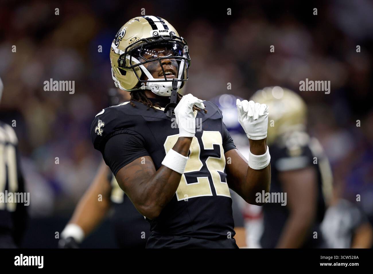 Raheed Shaheed Uniform New Orleans Saints wide receiver Rashid Shaheed (22) celebrates after a ...