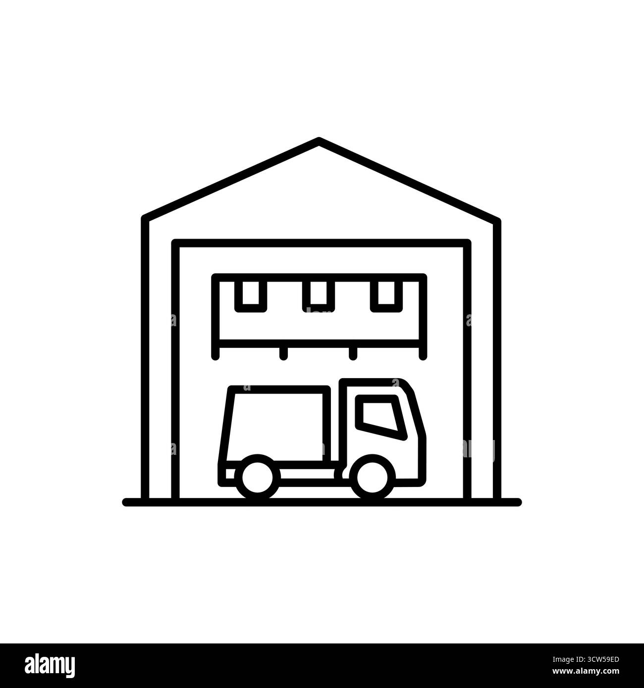 Garbage truck, linear style icon. Editable stroke width Stock Vector