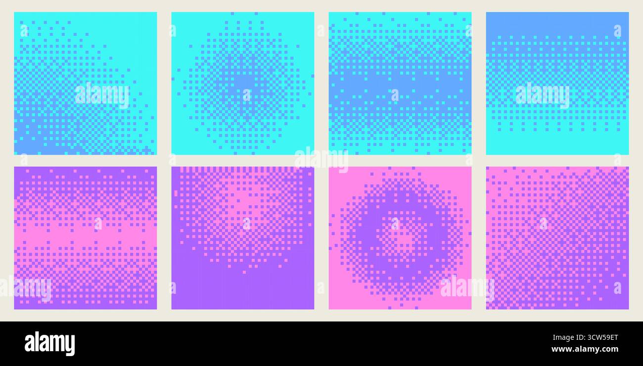 Pixel gradient gradation backgrounds in vibrant cyan and blue, purple ...