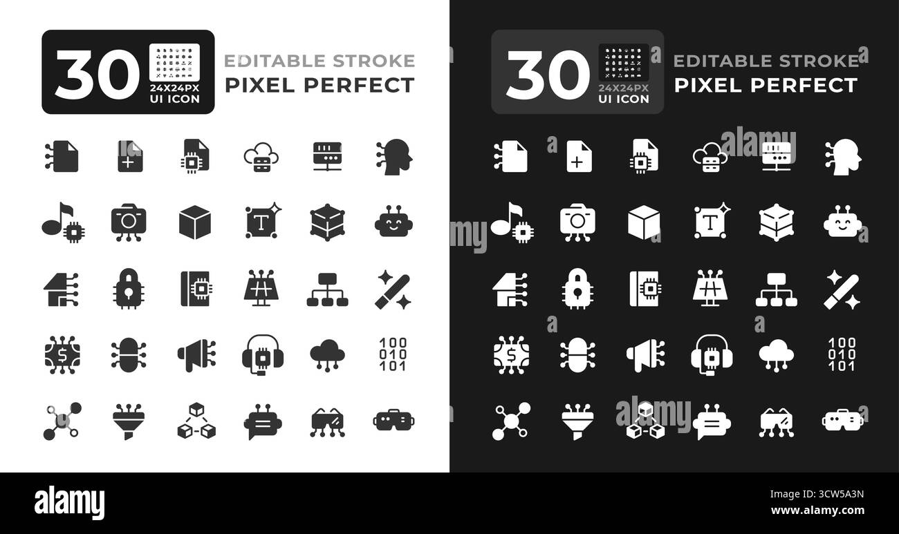 Software development glyph ui icons set for day and night mode Stock Vector