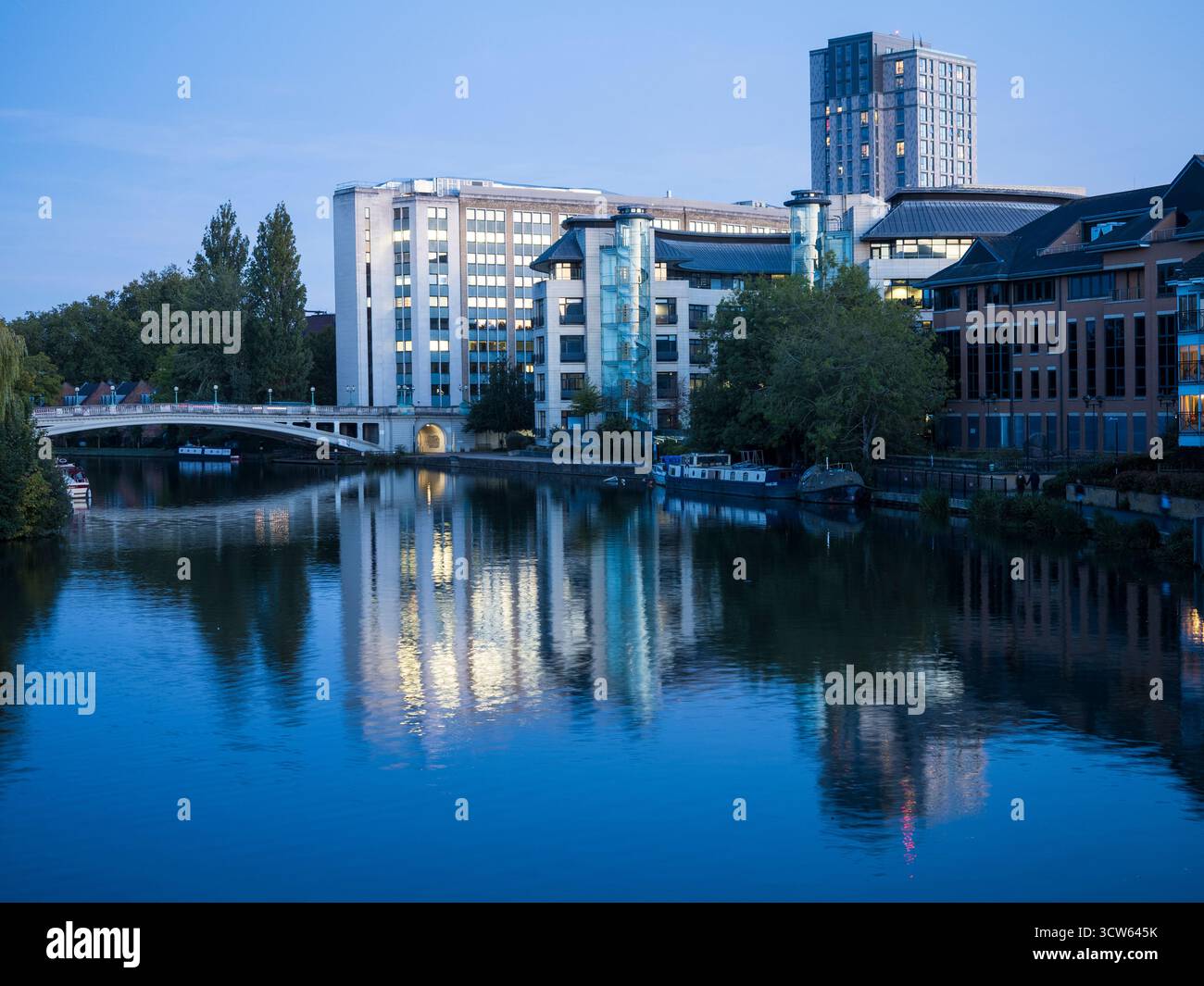 Nighttime, River Thames, Reading, Berkshire, UK. Stock Photo