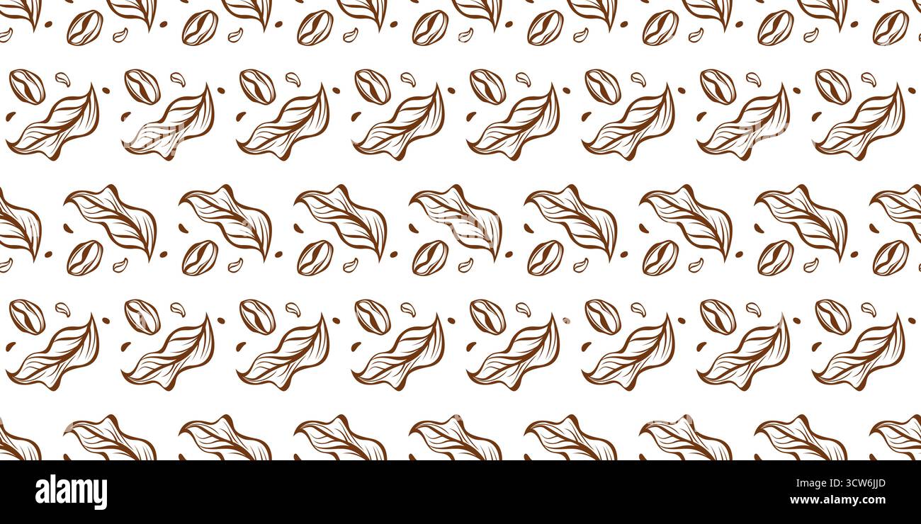 Coffee beans and leaves seamless pattern vector design Stock Vector