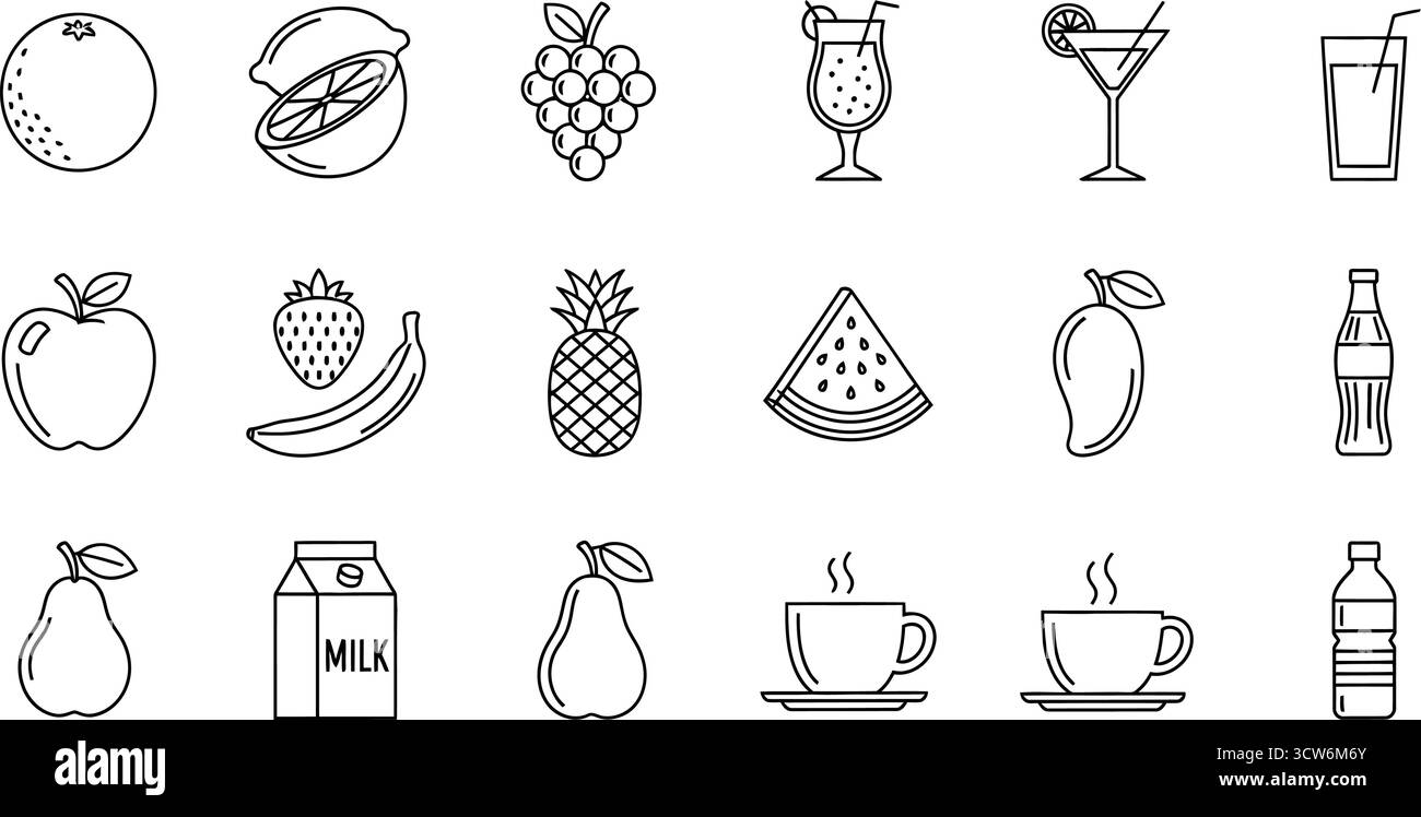 Collection of various fruit and drink icons, showcasing a variety of ...