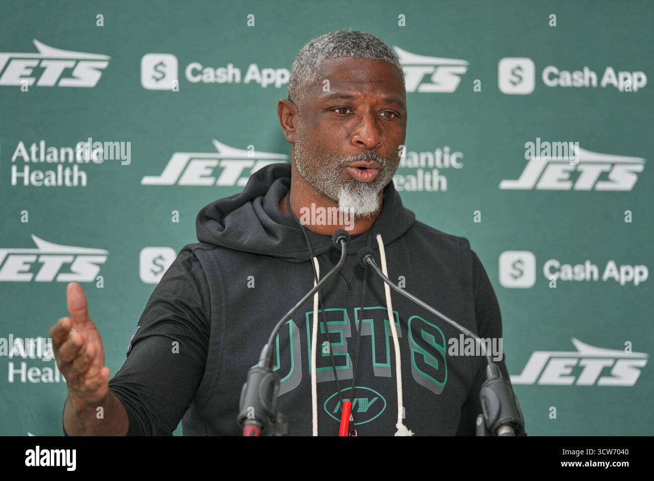 New York Jets head coach Aaron Glenn speaks during a press conference ...