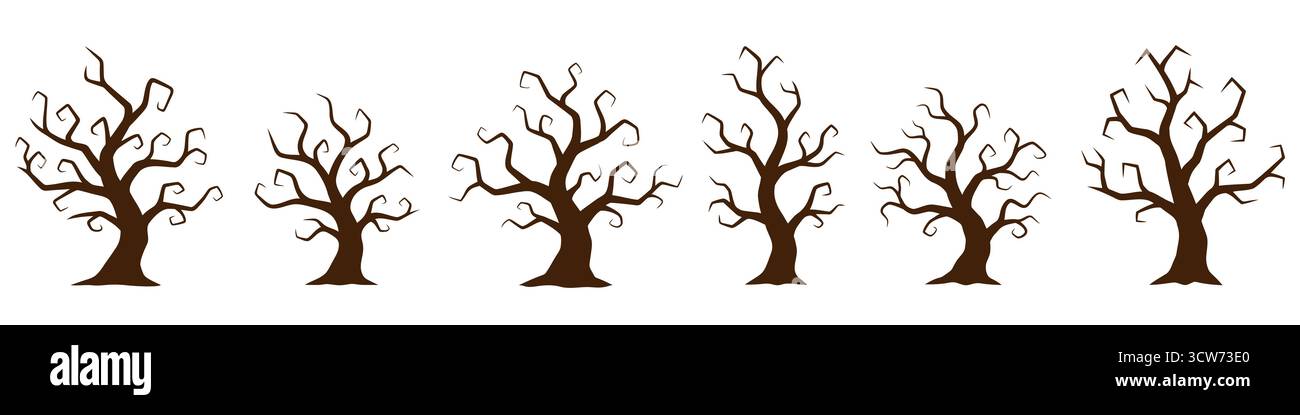 Colored spooky trees. Leafless tree icons isolated on white background. Stock Vector