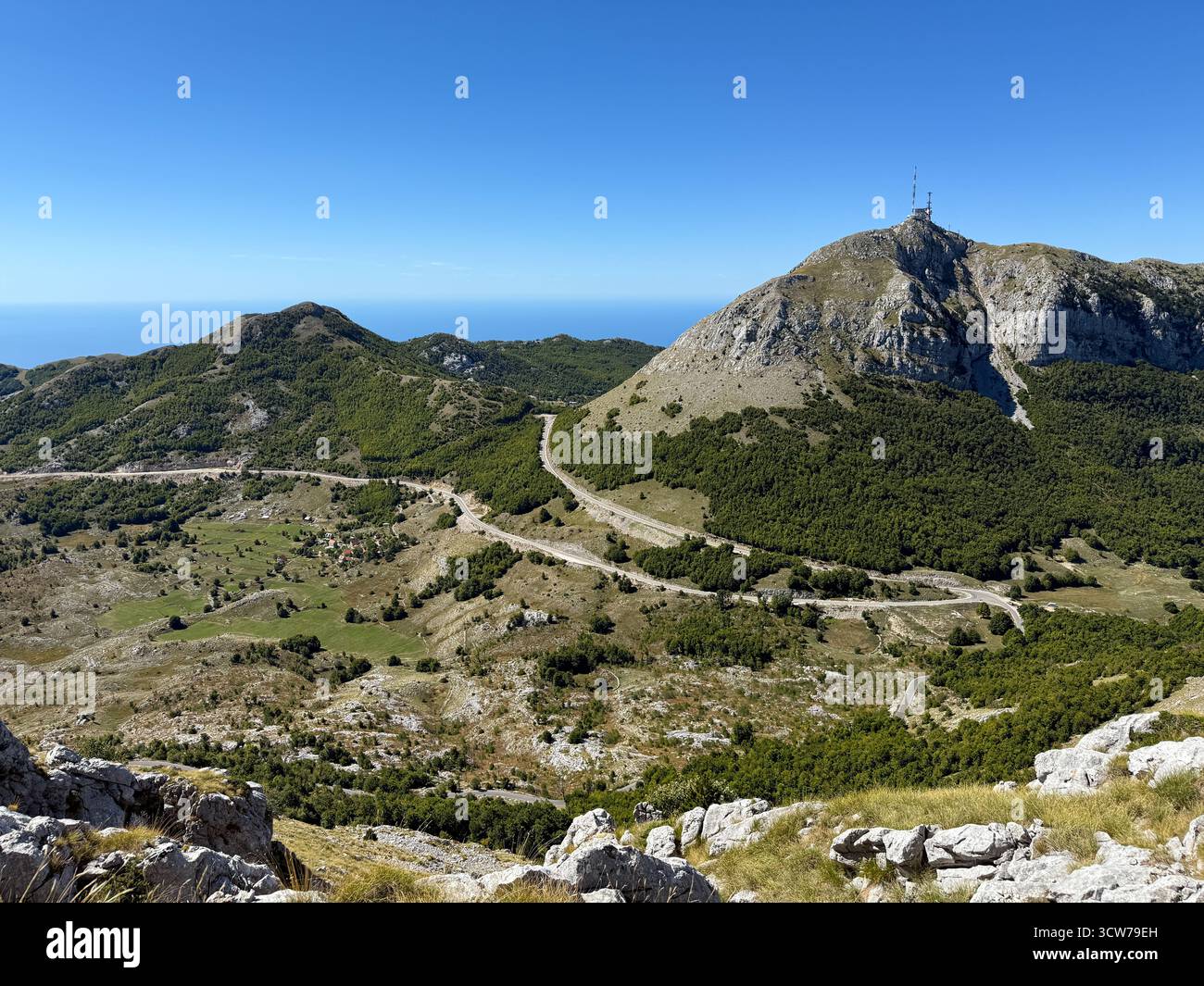 View of the Lovcen National Park from the Mausoleum of Petar II Petrovic Njegos, Lovćen National Park, Montenegro. - Smartphone Captured Stock Image