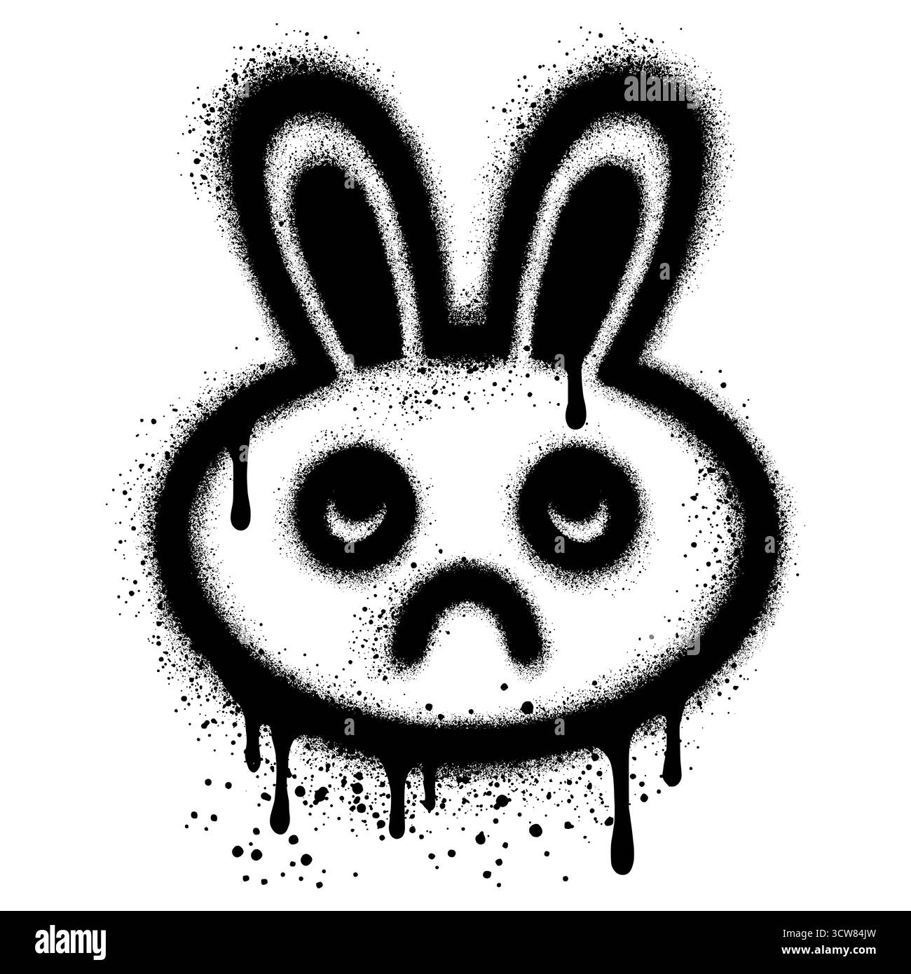 Cute rabbit in black spray painted graffiti style. Stock Vector