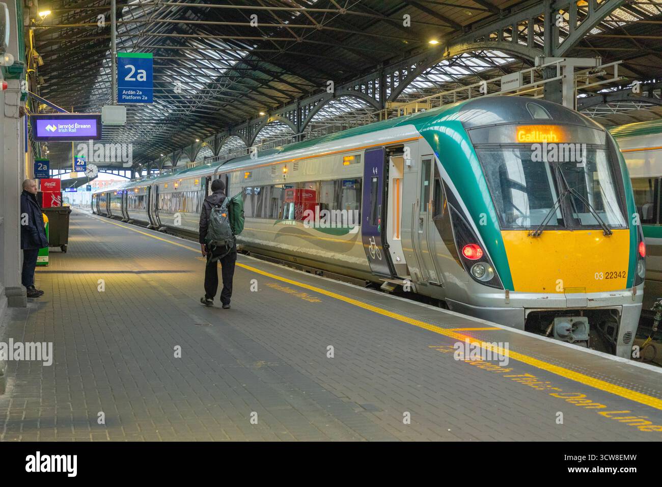 An Irish Rail (Iarnród Éireann) InterCity train bound for Galway is seen at Heuston station in central Dublin. Stock Photo