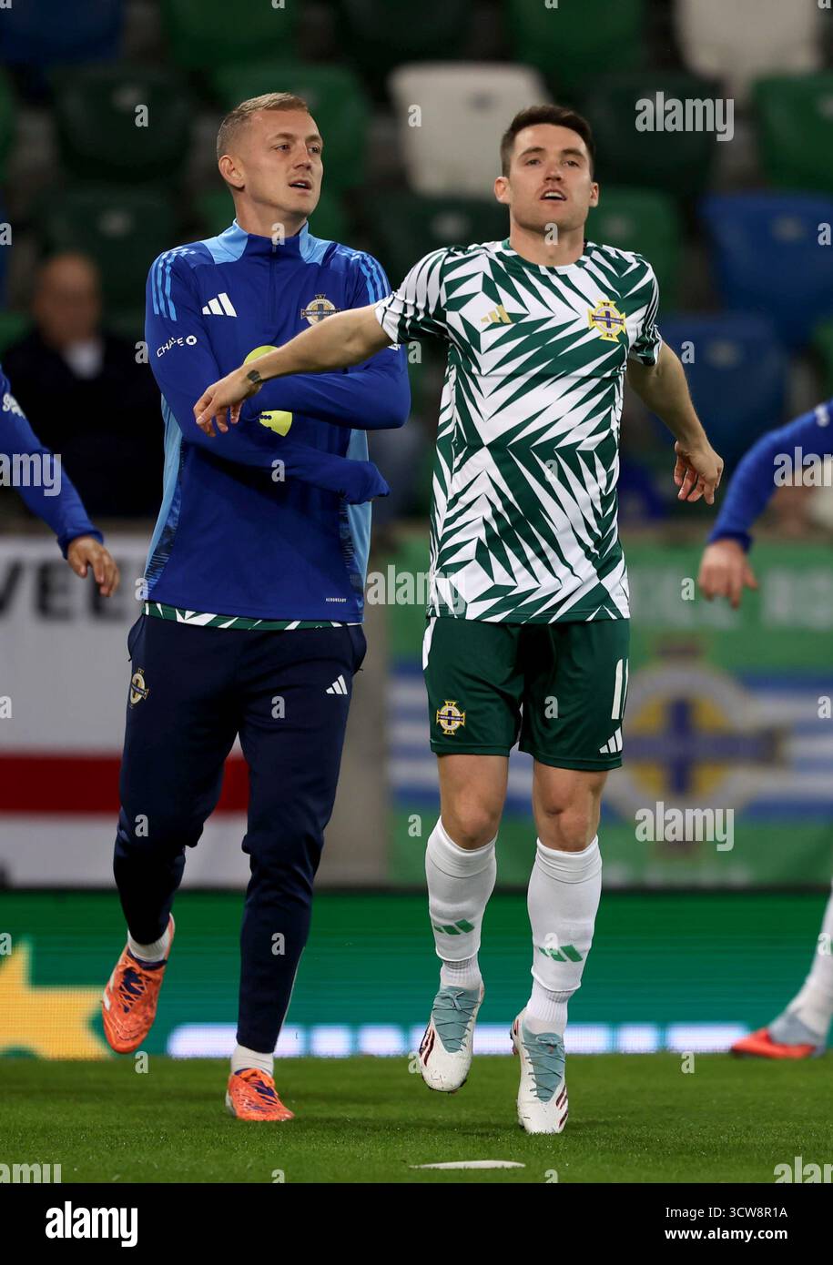 George Savila Rugby Northern Ireland's George Saville (left) and Paul Smyth warming up ...