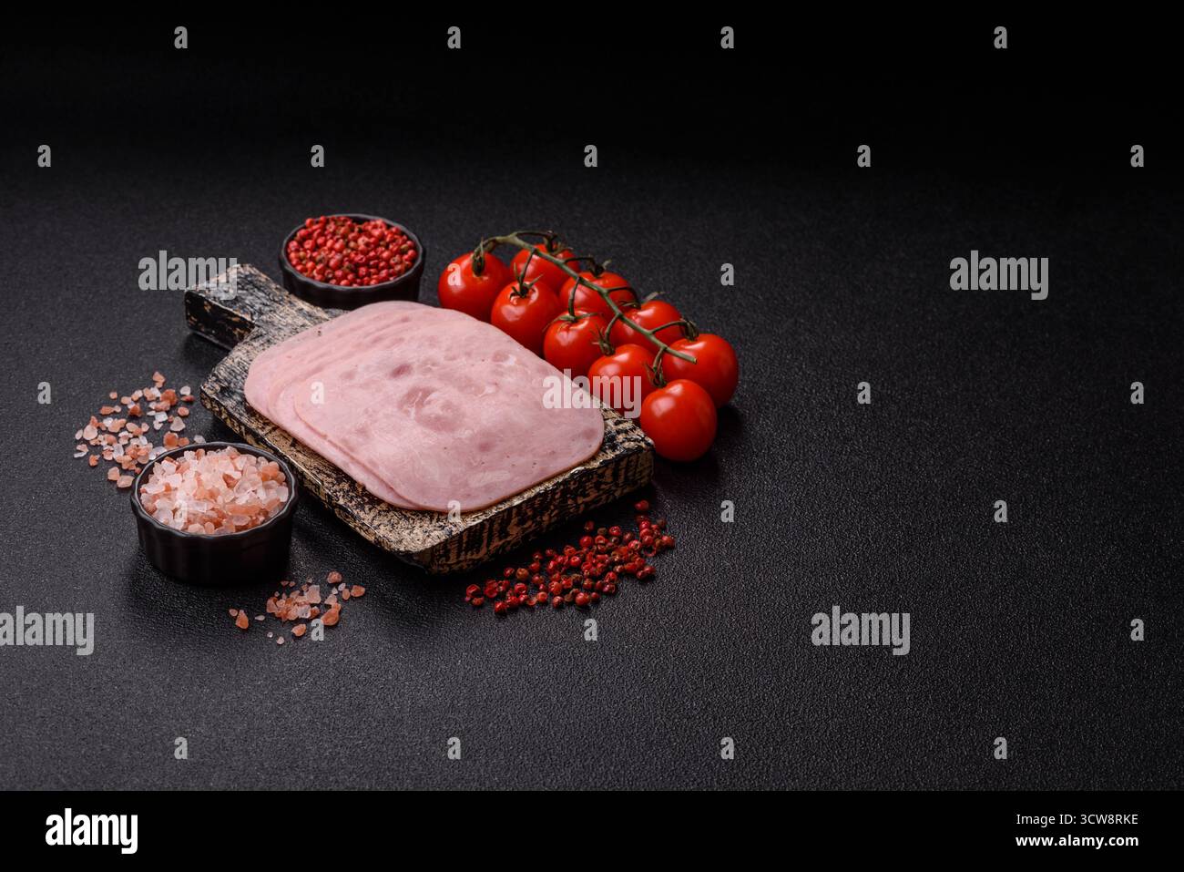 Square Ham Red Meat, square ham sliced, organic food, protein for snacks. Sliced ham ...