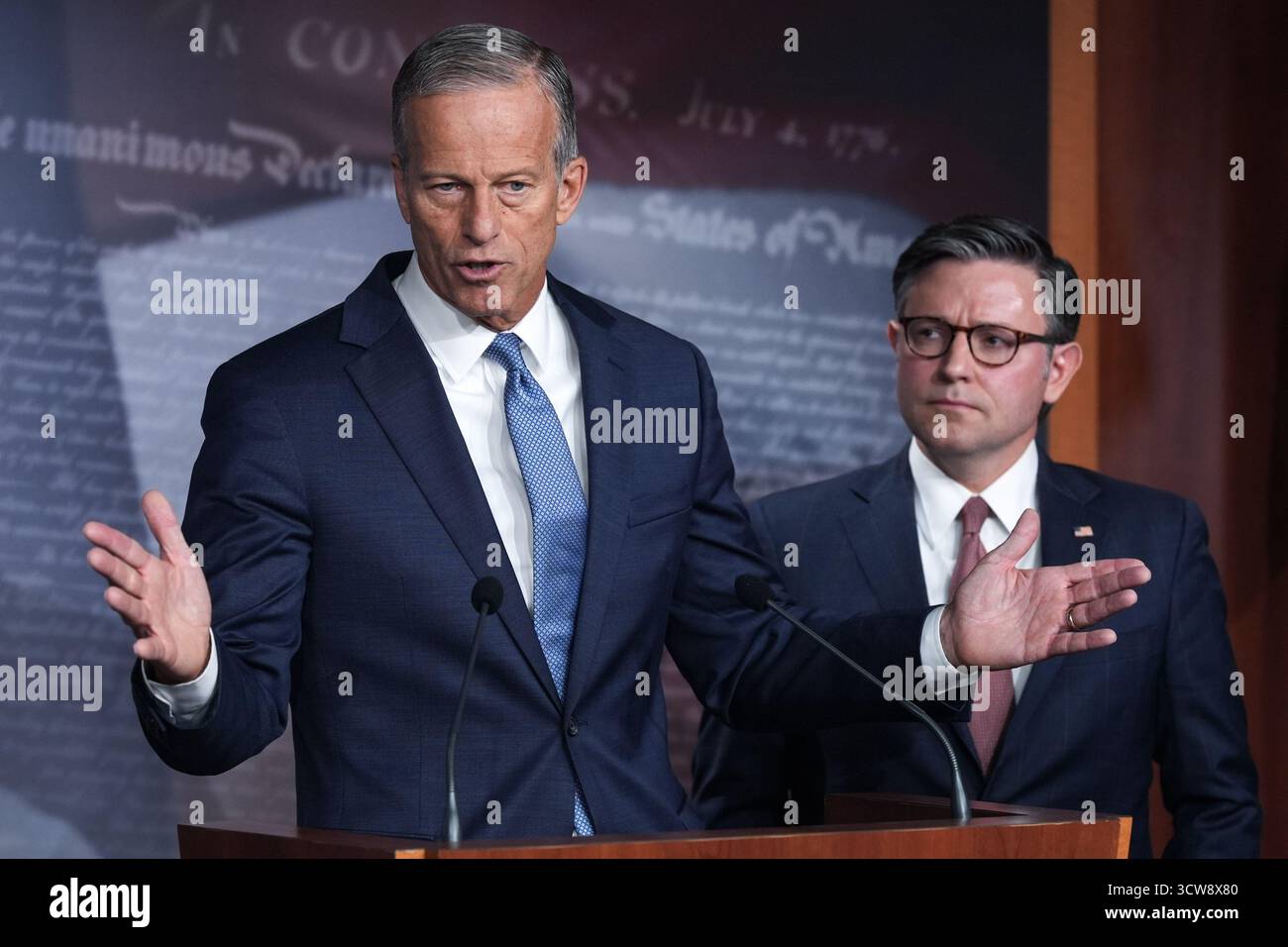 Senate Majority Leader John Thune, R-S.D., left, and Speaker of the ...