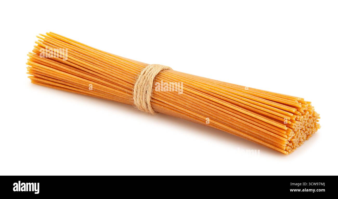 brown integrale spaghetti pasta path isolated on white Stock Photo