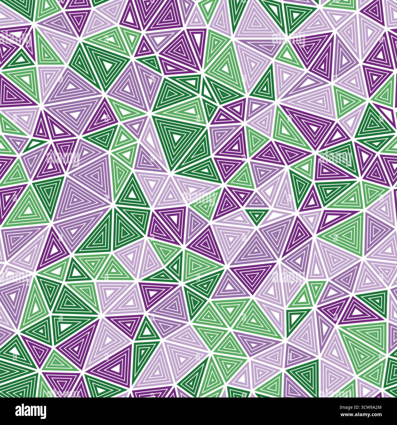 Abstract pattern of triangles. Compact shape size. Multiple repeated inner triangles. Multiple colors style. Repeatable pattern. Amazing vector tiles. Stock Vector