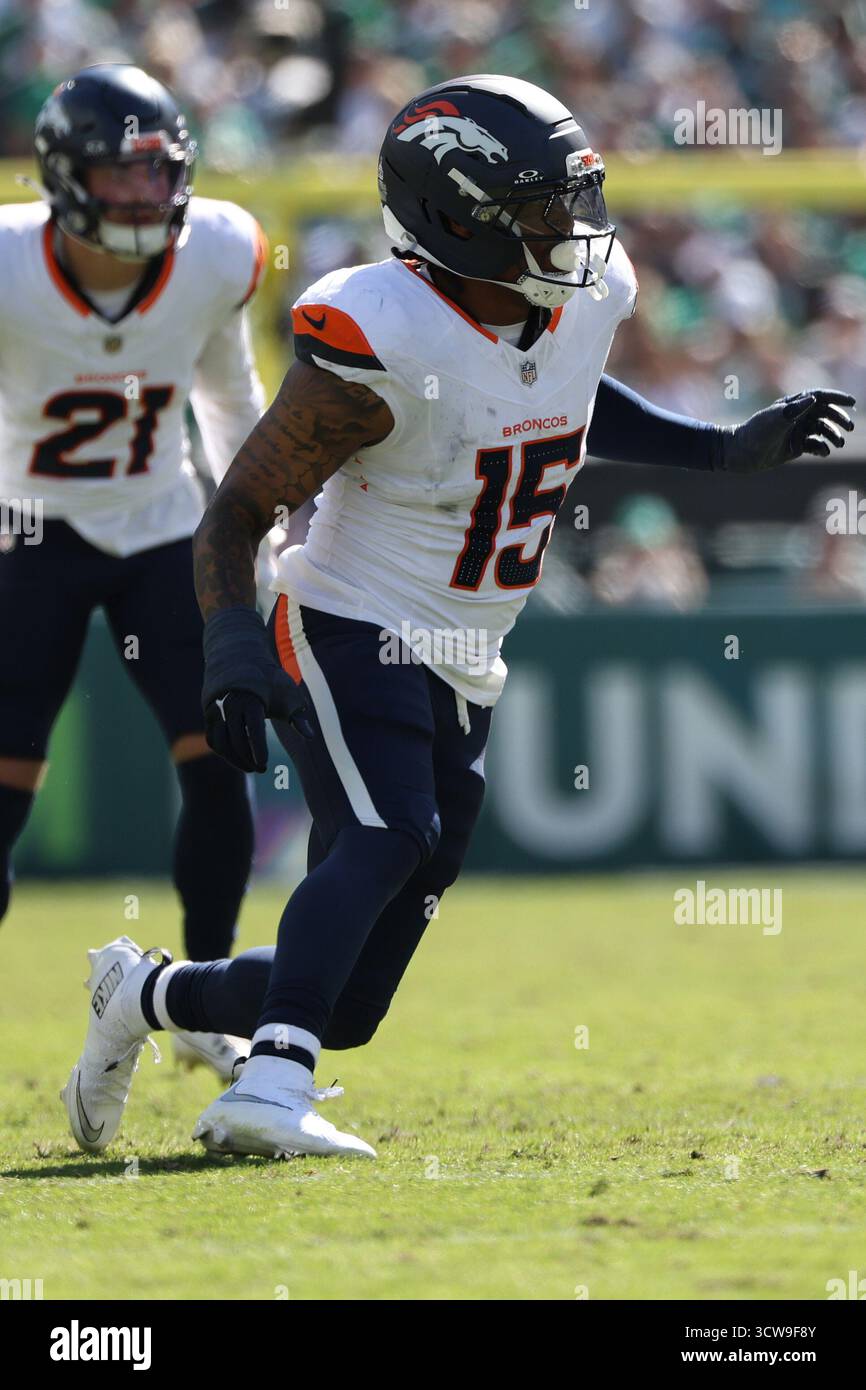 Denver Broncos linebacker Nik Bonitto (15) rushes during an NFL ...