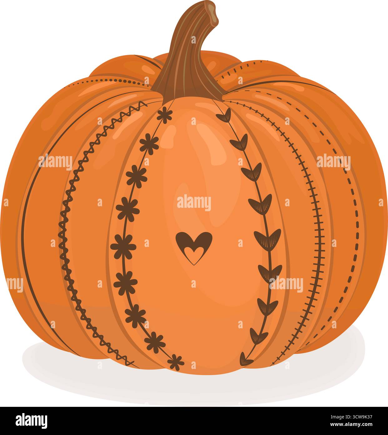 Festive patterned pumpkin with brown decoration, color fall vector clipart Stock Vector
