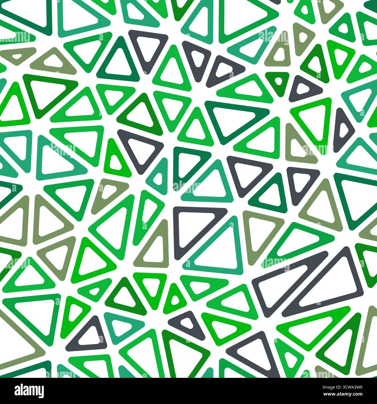 Abstract Mosaic Background. Medium triangle size. Multiple colors style. Rounded triangular cells outlined. Repeatable pattern. Green harmony. Stock Vector