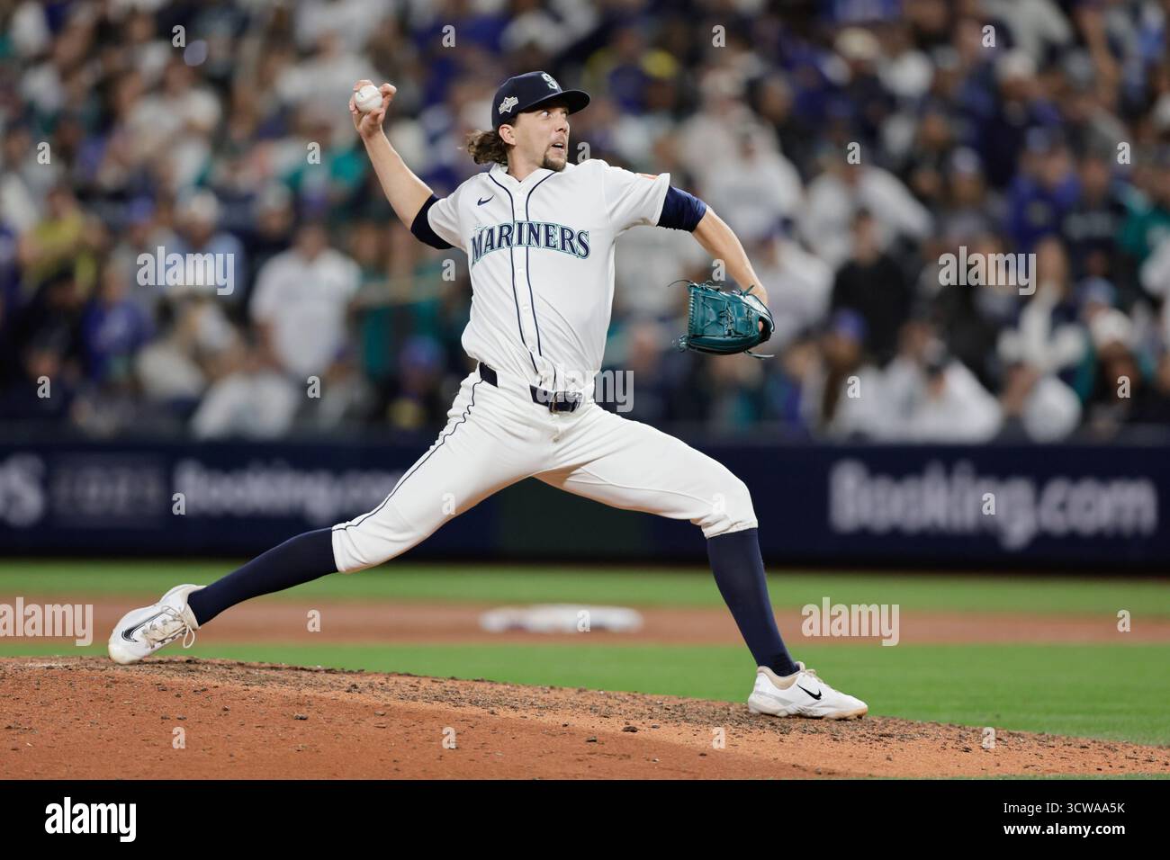 Gilbert Pitcher Seattle Mariners pitcher Logan Gilbert throws during the tenth inning ...