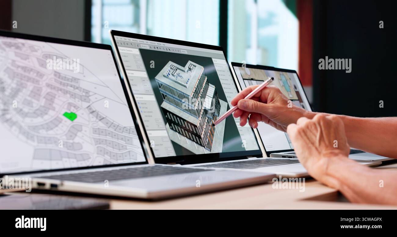 Building 3D Design Concept Using Digital Technology And Architecture Innovation Stock Photo