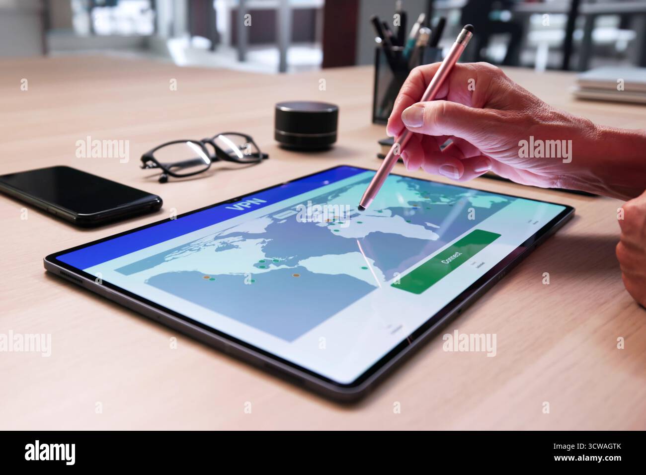 VPN Online Privacy On Phone. Browsing Safe Internet Stock Photo