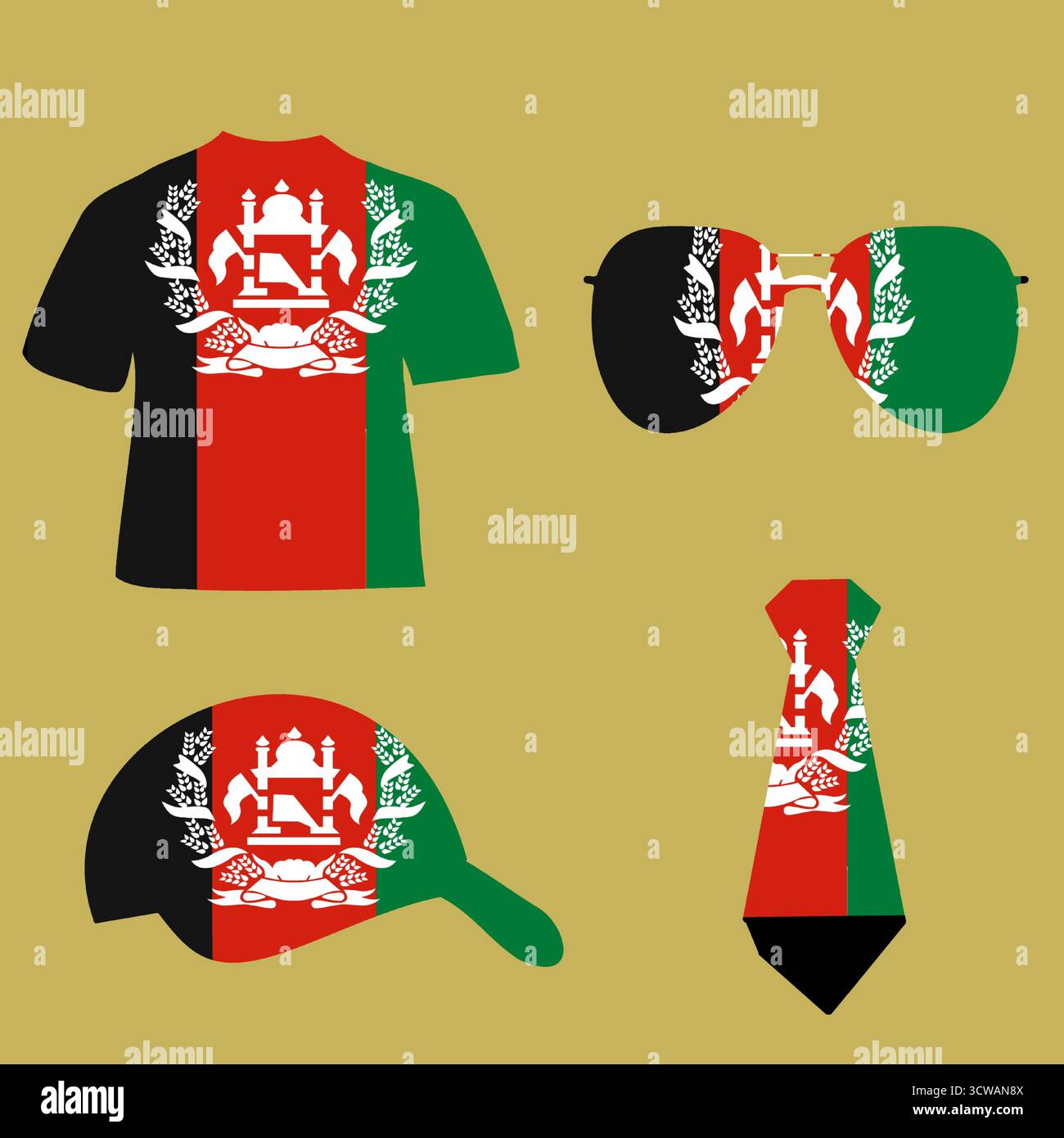 set collection of man accessories with afghanistan map design to ...