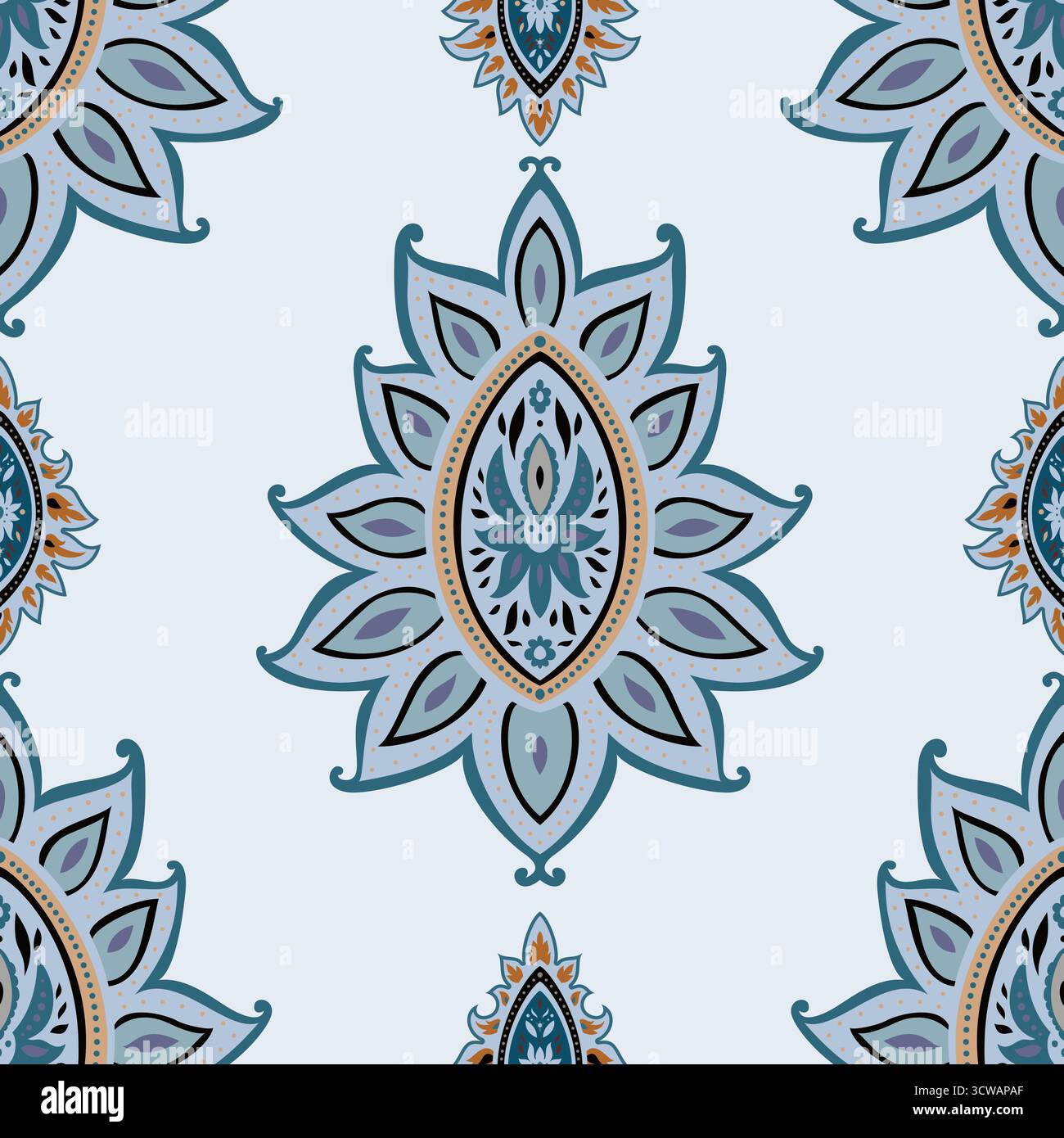 Cool Blue Mandala Lotus Ornament Stock Vector