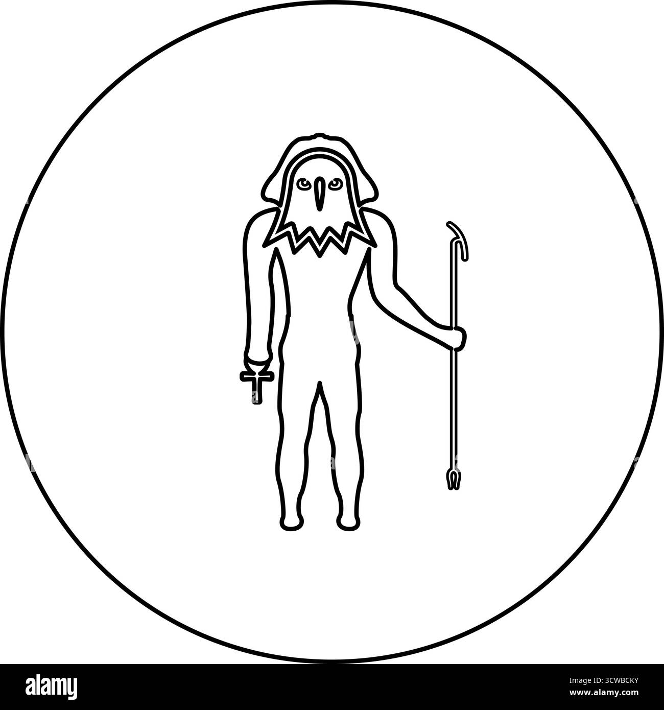Ra ancient Egypt sun god deity with falcon head icon in circle round ...