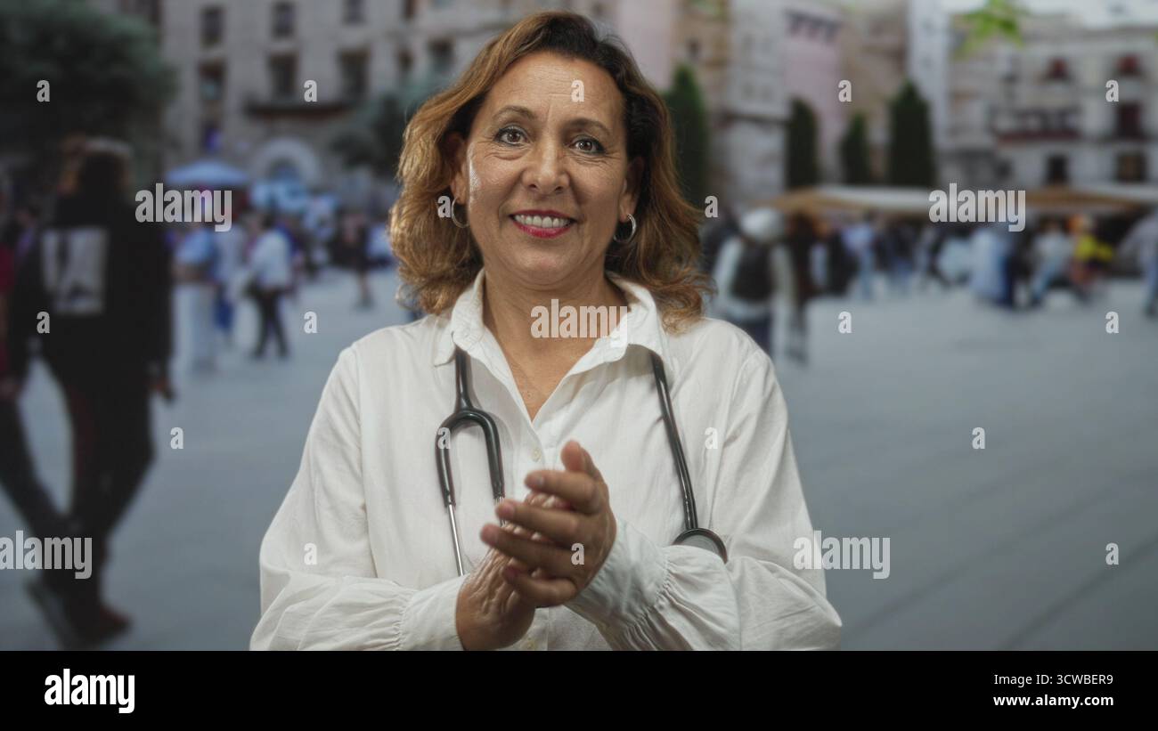 Woman clapping hands on busy hi-res stock photography and images - Alamy