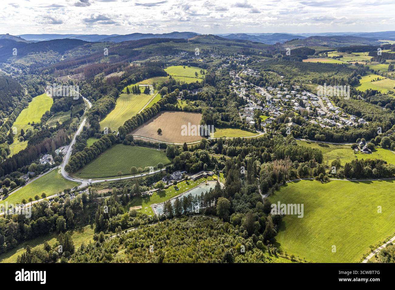 Aerial view, Waldfreibad Gudenhagen, view to Gudenhagen, Brilon ...