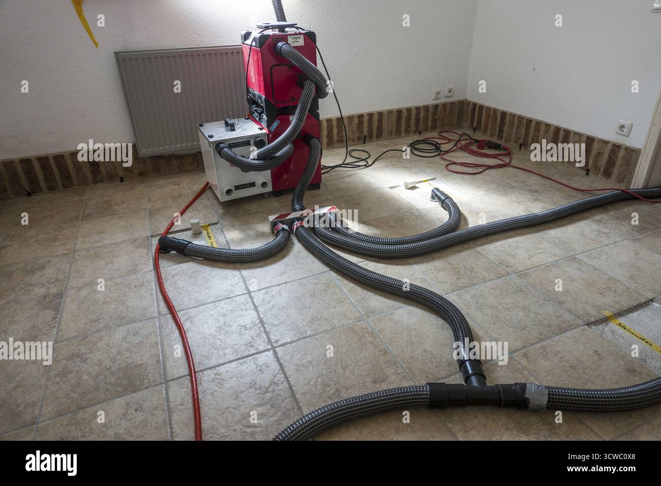 Wet screed is dried in a special process Stock Photo